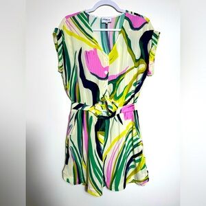 FRNCH Paris MENORCA Romper 100% Viscose Colorful Tropical Button Tie Front Large